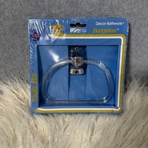 Vintage 2pc Franklin Brass Decor Budgeteer Towel Ring Clear Chrome D2217